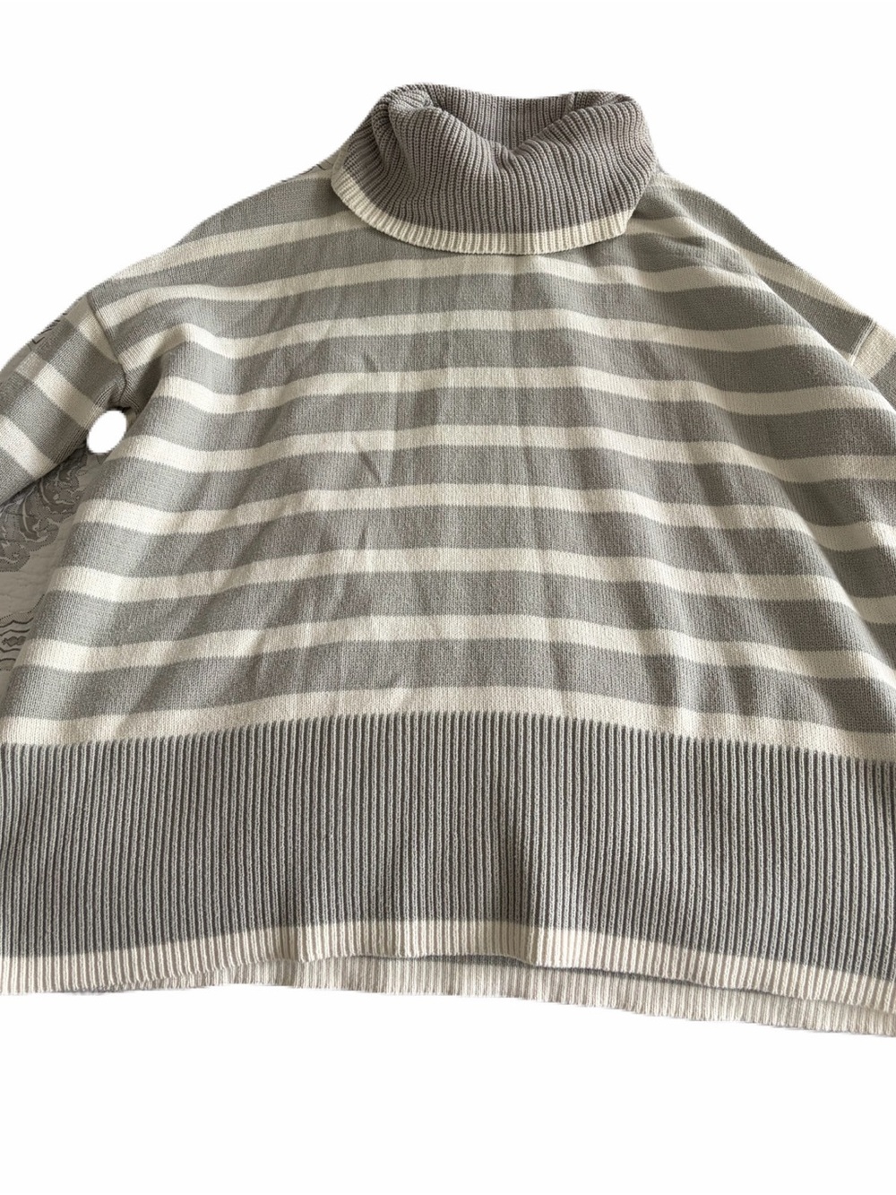 LOFT Striped Cowl Neck Sweater - Cream & Light Gray